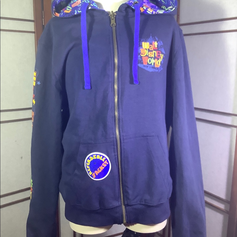 NWOT Disney Parks Walt Disney Zip Hoodie Jacket Youth Multicolor Blue Size Small